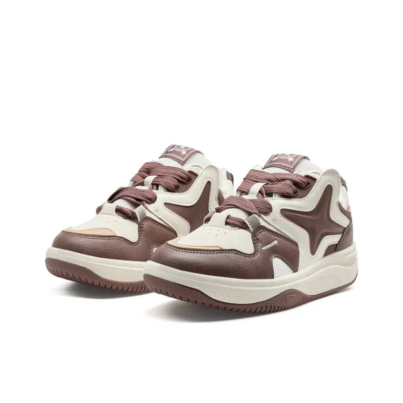 XTEP Star X Anti Slip Wear Resistant Low Top Skateboard Shoes Men's Brown White-3