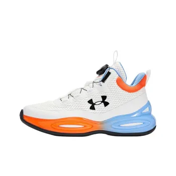 Under Armour Anti Slip Wear Resistant Mid Top Children's Basketball Shoes White Teenagers