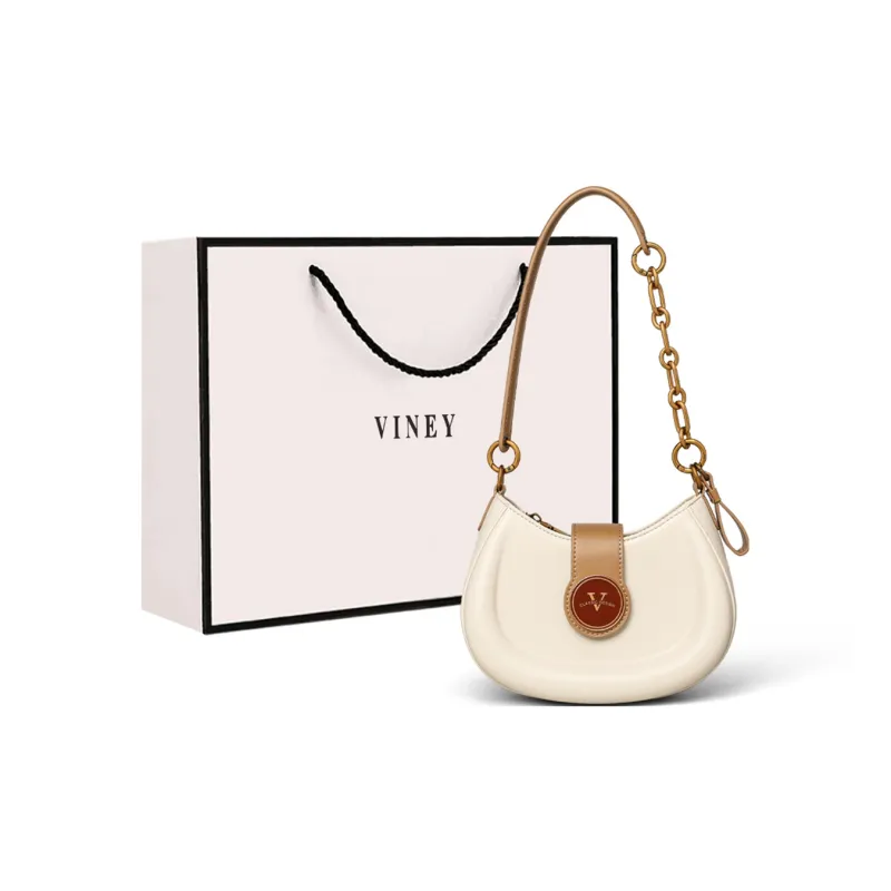 VINEY Cow Leather Shoulder Bag, Crossbody Bag, Crescent Bag Regular Women's Ecru-12