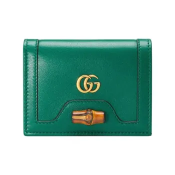 GUCCI Diana Leather Wallets Card Holders Women's Green