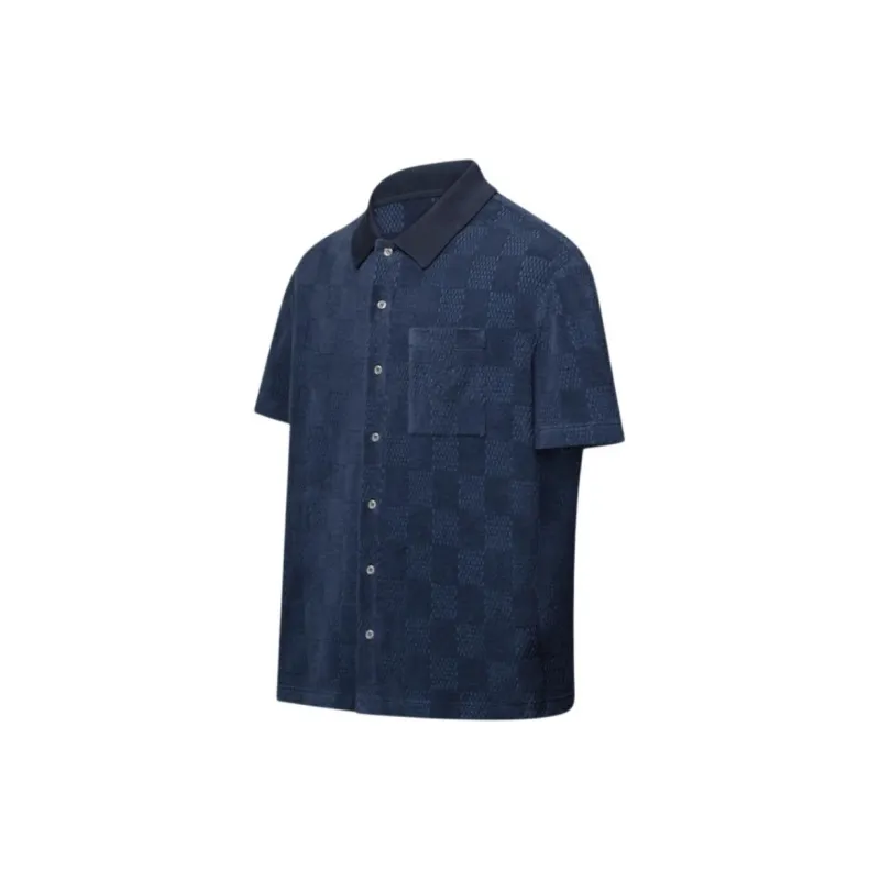 LOUIS VUITTON Damier French Terry Short Sleeved Cotton Blend Shirt-1