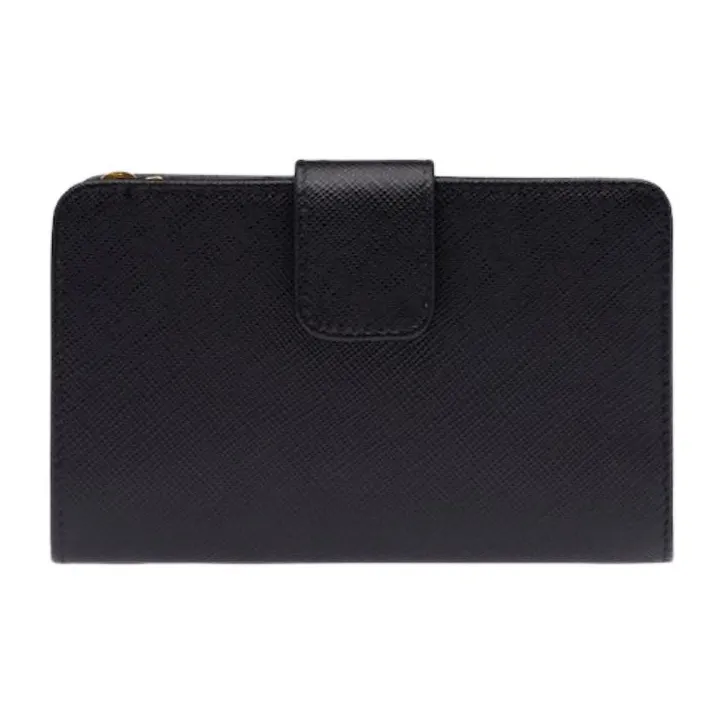 PRADA Saffiano Leather Wallet Small Size Women's Black/Plum-2