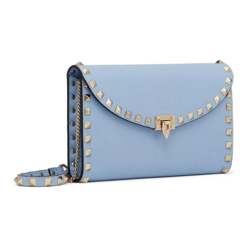 Valentino Rockstud Sheepskin Wallet Women's Blue-1
