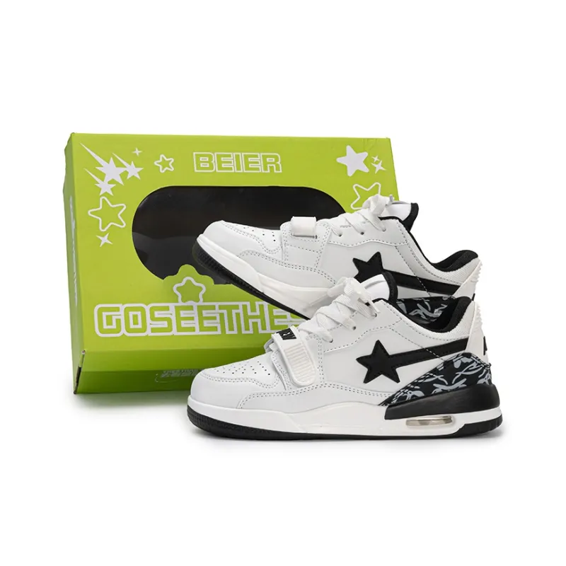 BEIER Stars Collection Campus Balance Mid Top Skateboard Shoes Unisex White Black-1