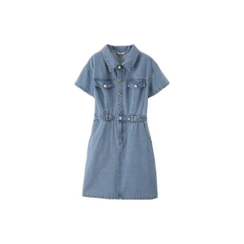 Mo Han Yi Mei Short Sleeved Dress Women's Blue-0