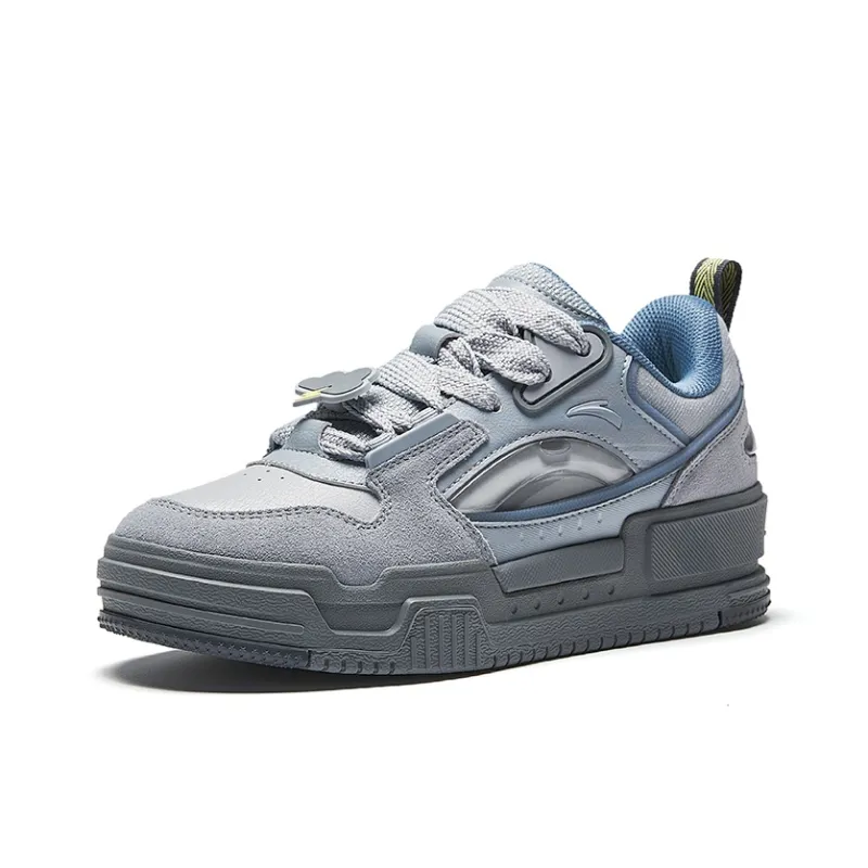 Anta Micro-sugar Slip-Resistant Height Increasing Wear-Resistant Low-Top Skateboard Shoes Women's Gray Blue-1