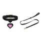 [Obsidian Black]Heart-Shaped Rhinestone-Embellished Charm+Obsidian Black Collar+Leash