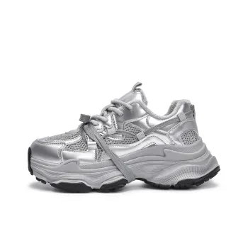 MXGM Anti Slip Wear Resistant Breathable Lightweight Height Increasing Warm Low Top Chunky Sneakers Women's Silver
