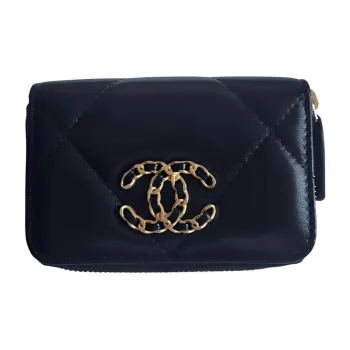 CHANEL Lambskin Wallet Trumpets Women's Black