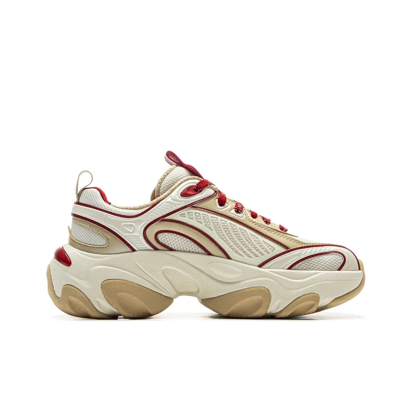LiNing Anti-Slip Wear-Resistant Low-Top Casual Shoes Women's Beige Red-1
