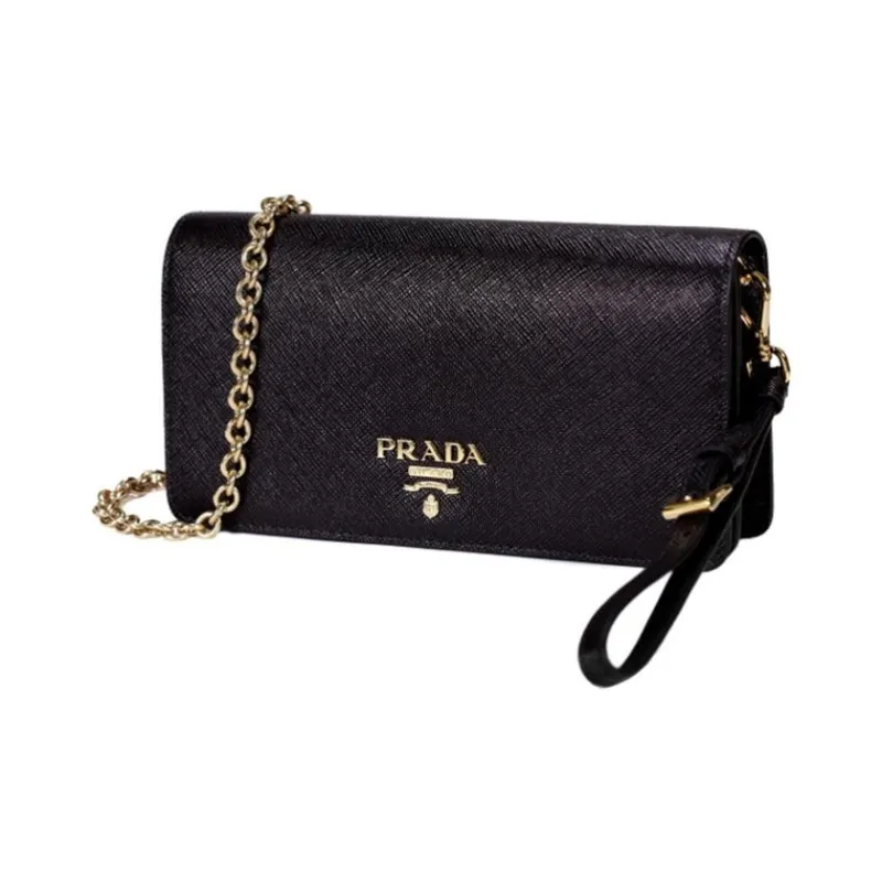 PRADA Saffiano Leather Shoulder Bag, Crossbody Bag Women's Black-2