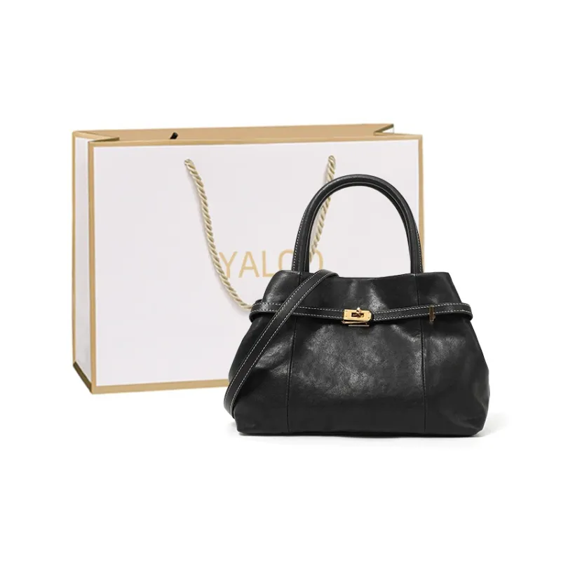 Yalu Crystal Vegetable Tanned Cow Leather One Shoulder Handbag Women's Brown/Black/Coffee-9