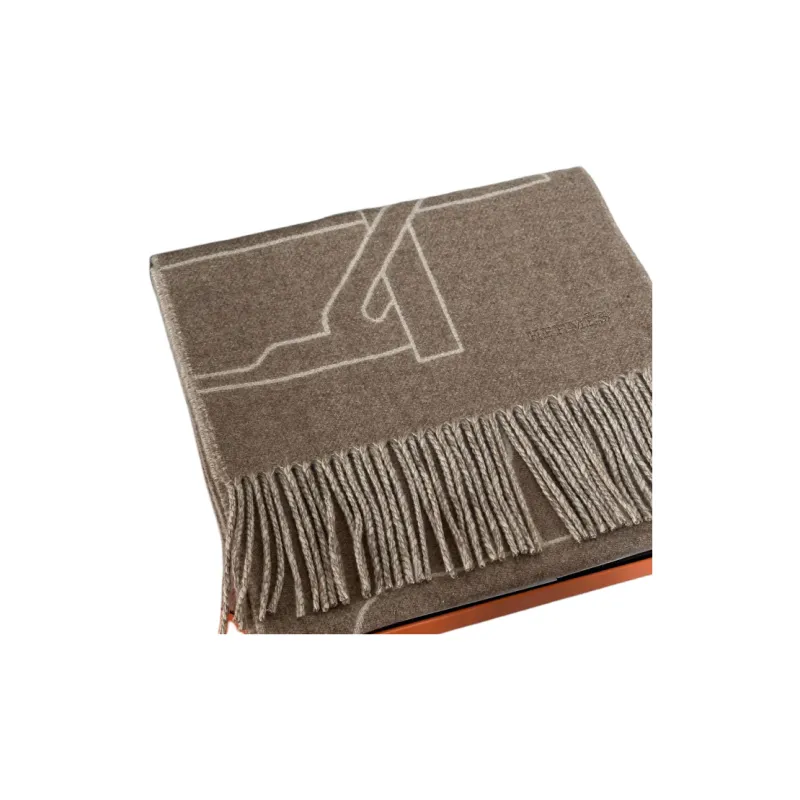 HERMES Cashmere Knit Scarves Men's Brown-2
