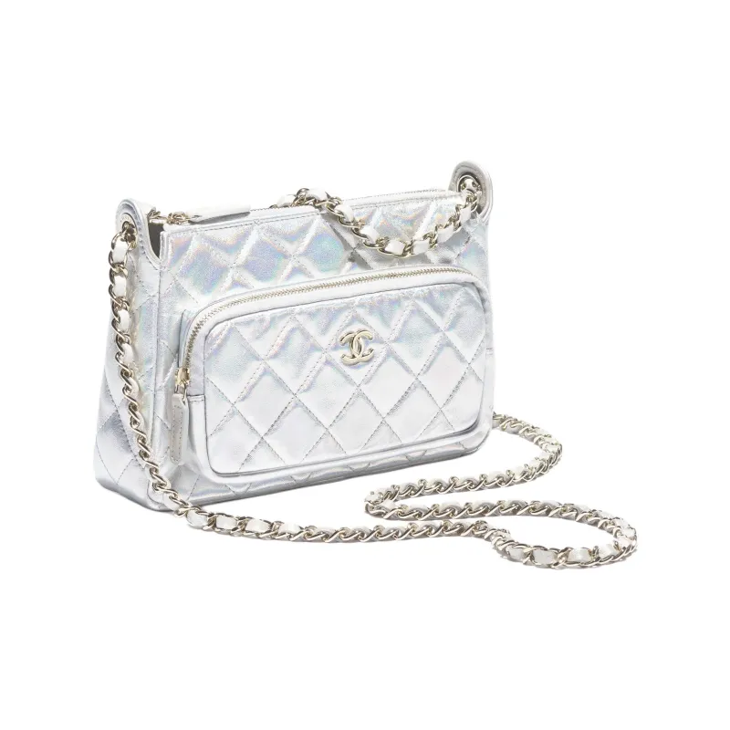 CHANEL Lambskin Clutch Women's Silver-1