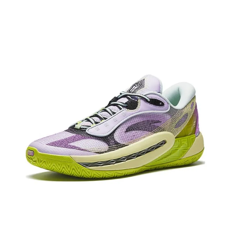 Anta Tide 6 Cushioning Anti Slip And Wear Resistant Mid Top Basketball Shoes Men's Purple Green-1