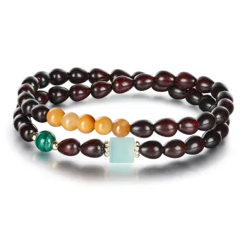 Cuiya Golden Building Pterocarpus Double Circle Beaded Bracelet Unisex