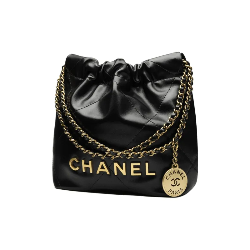 CHANEL 22 Shiny Calfskin Mini Handbag Women's Black-2