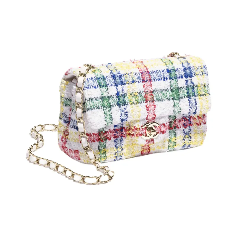 CHANEL Tweed Crossbody Bag, Shoulder Bag Mini Women's White Multicolor-1