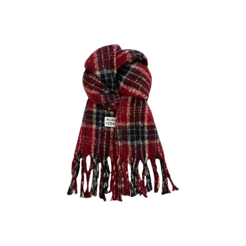 PISHUSHU Knit Scarves Unisex Beige Burgundy Khaki-1