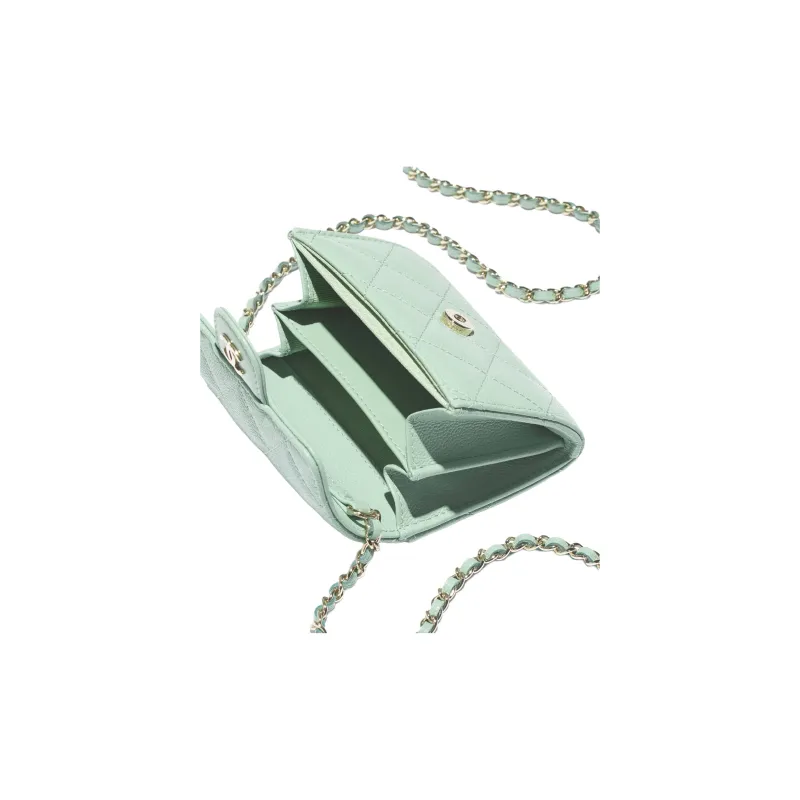 CHANEL Litchi Grain Calfskin Evening Bag Shoulder Bag Women's Light Green-2
