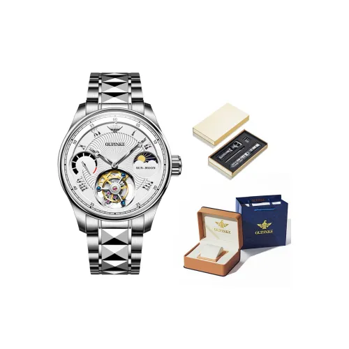 Oupinke Cut Out Dial Tourbillon Mechanical Movement Stainless Steel Watchband Watch Men's Watches White Dial