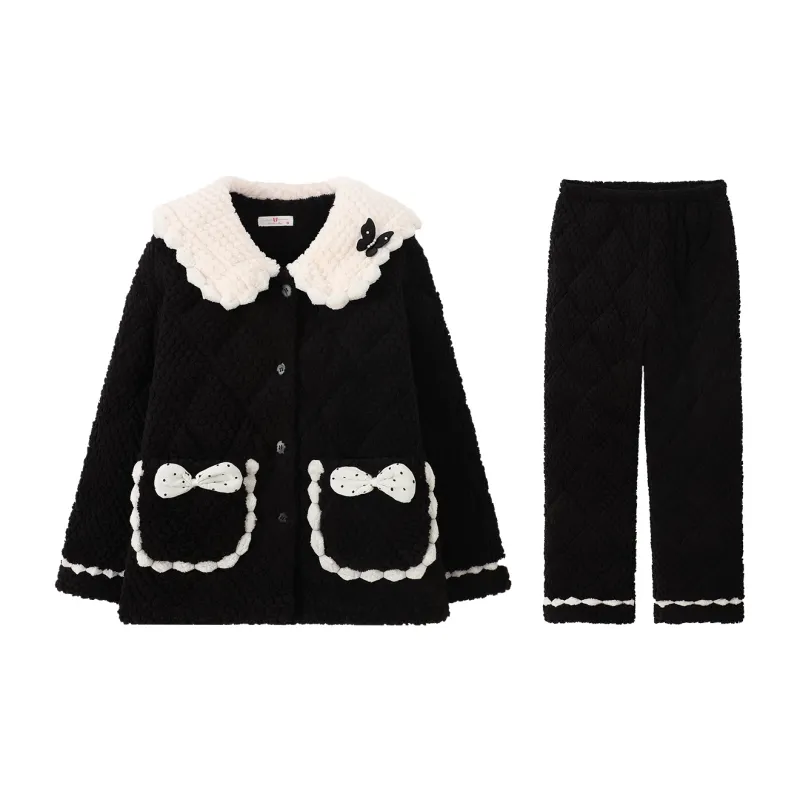 Qiao Ni Tong Pajama Set Women's Black-0