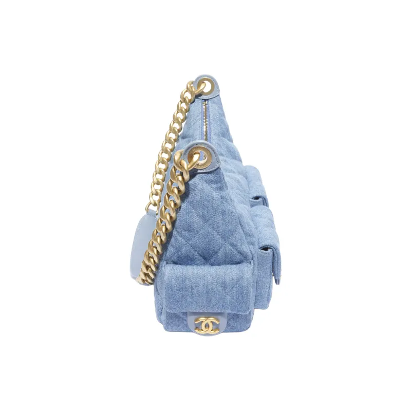 CHANEL Denim Hobo Bag, Handbag, Shoulder Bag Tubas Women's Light Blue-2