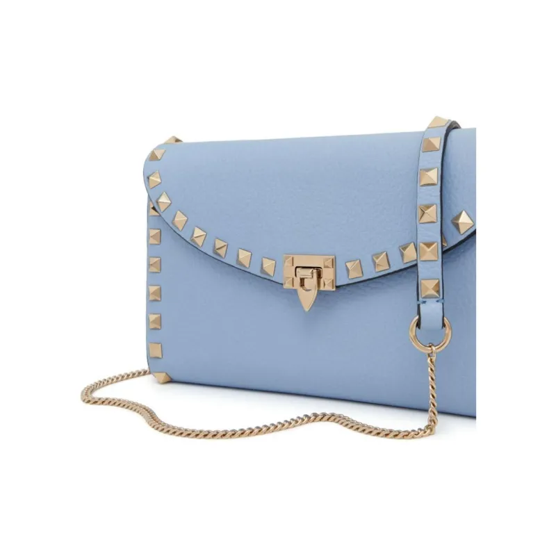 Valentino Rockstud Sheepskin Wallet Women's Blue-5