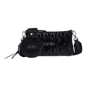 MIU MIU Matelassé Cow Leather Coin Purse, Shoulder Bag, Crossbody Bag Regular Women's Black
