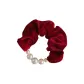 Red-Velour Pearl Hair Tie