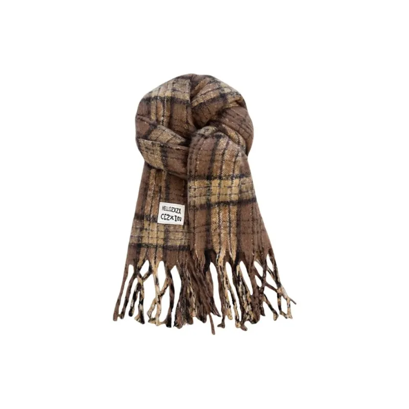 PISHUSHU Knit Scarves Unisex Beige Burgundy Khaki-2