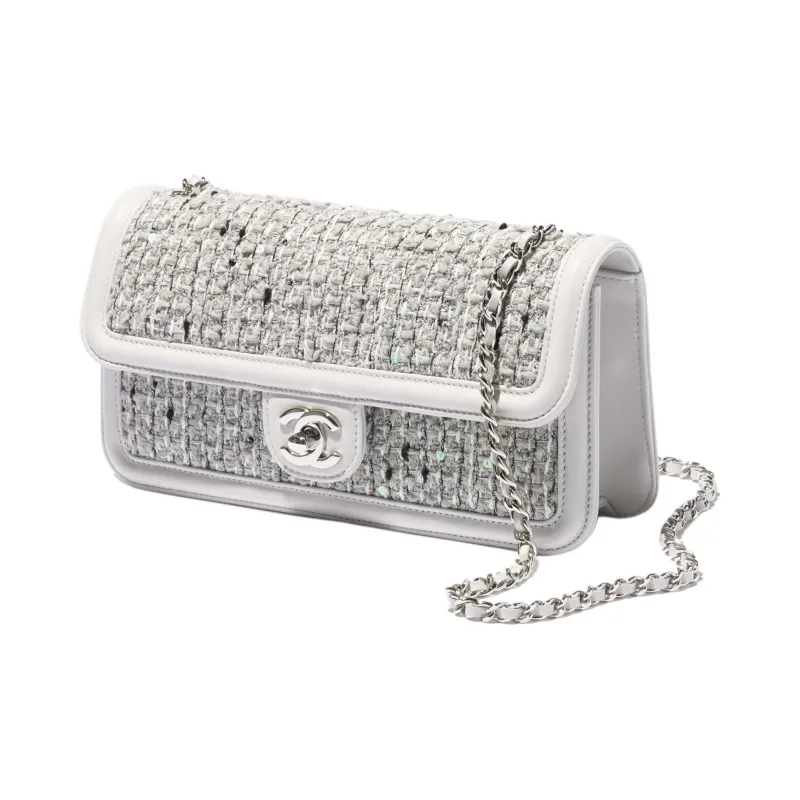 CHANEL Twill Tweed Shoulder Bag, Crossbody Bag Women's White-1