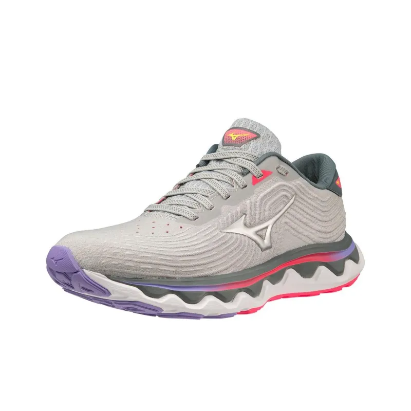 Mizuno Wave Horizon 6 Anti-Slip Wear-Resistant Low-Top Casual Running Shoes Women's Gray White Pink Purple-0