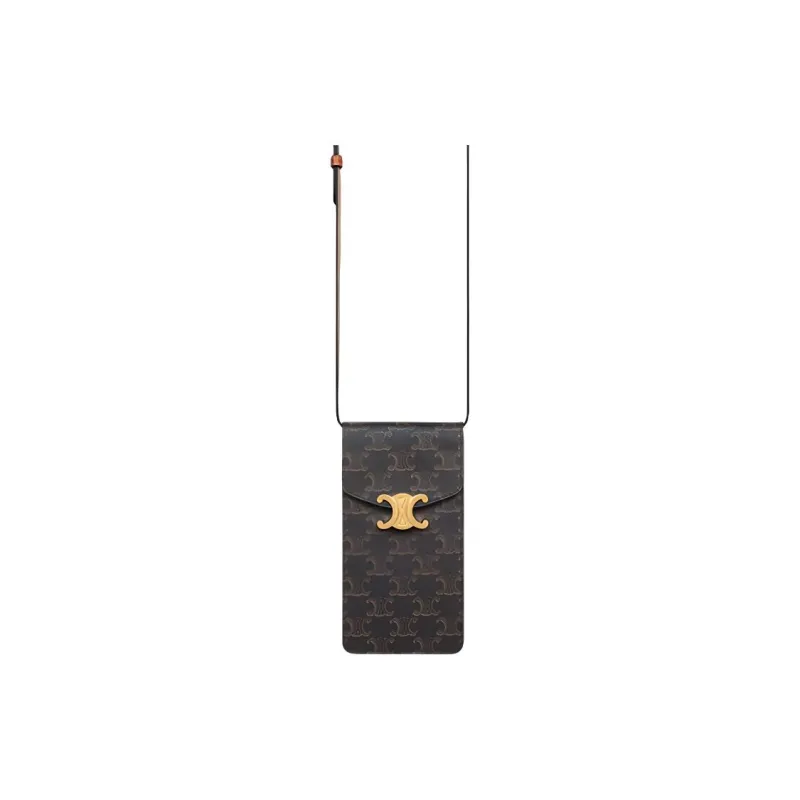 CELINE Triomphe Arc De Triomphe Canvas With Calfskin Shoulder Bag, Crossbody Bag With Cell Phone Pouch Unisex Tawny-1
