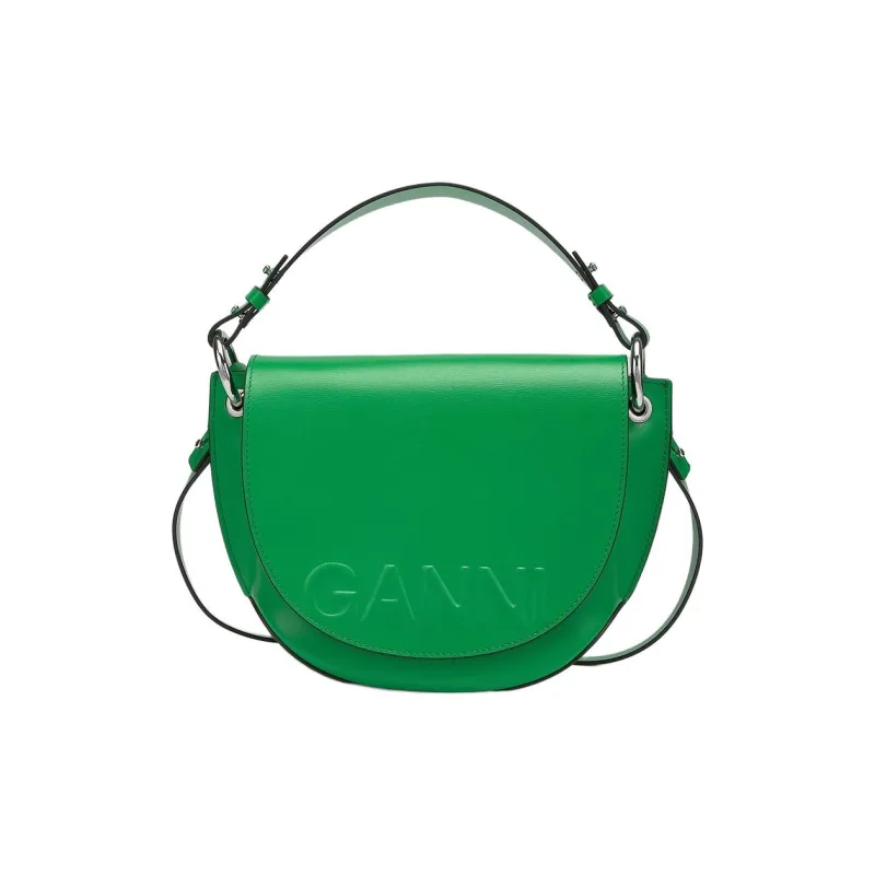 GANNI Leather Saddle Bag Shoulder Bag Crossbody Bag Handbag Women's Green-0