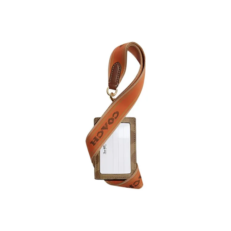 COACH Lanyard Pebbled Leather With Coated Canvas Lanyard Card Sleeve Card Holder Small Size Women's Brown-3
