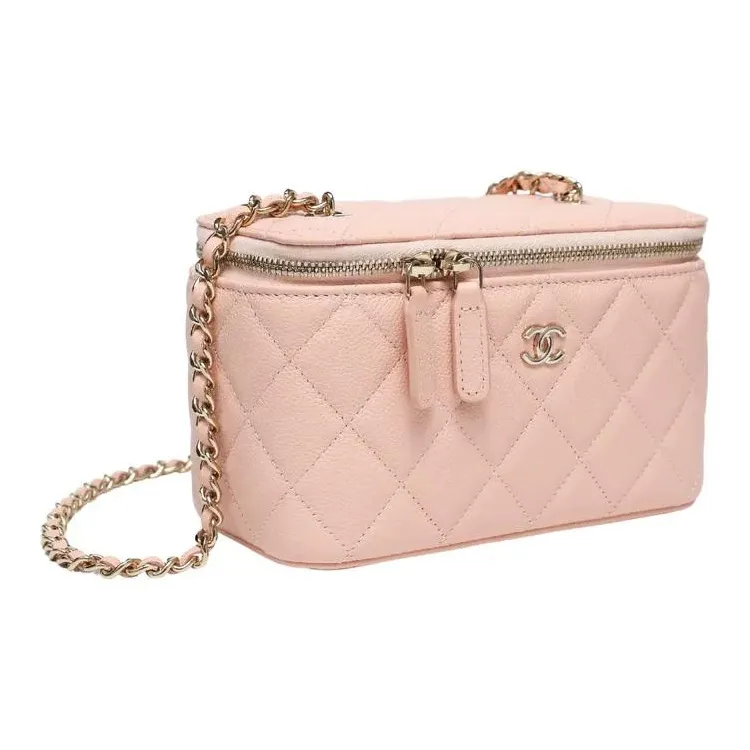 CHANEL Grain Cow Leather One Shoulder Box Bag, Crossbody Bag Women's Pink-1