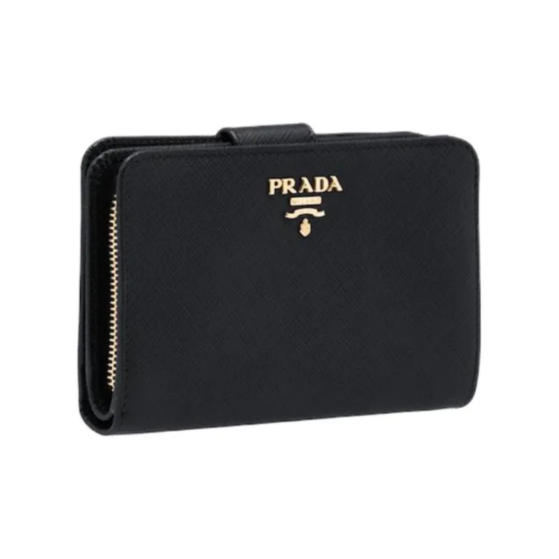 PRADA Saffiano Leather Wallet Small Size Women's Black/Plum-1