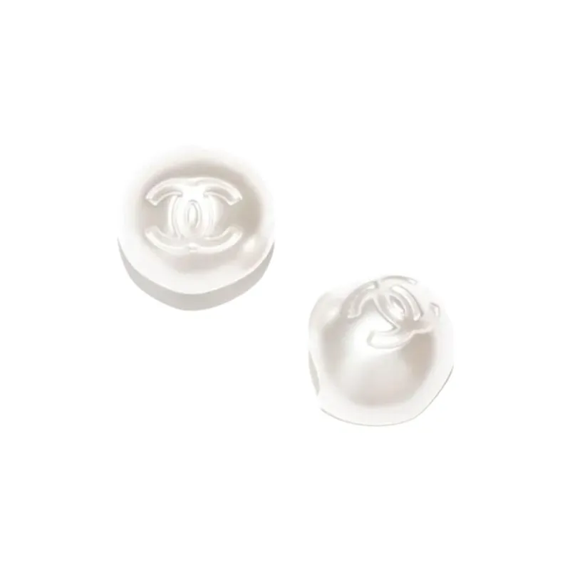 CHANEL Metal, Resin Stud Earrings Women's White-1