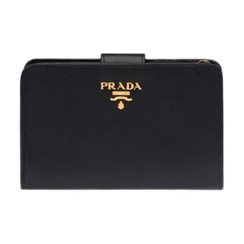 PRADA Saffiano Leather Wallet Small Size Women's Black/Plum