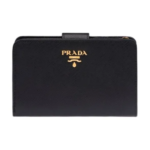 PRADA Saffiano Leather Wallet Small Size Women's Black/Plum
