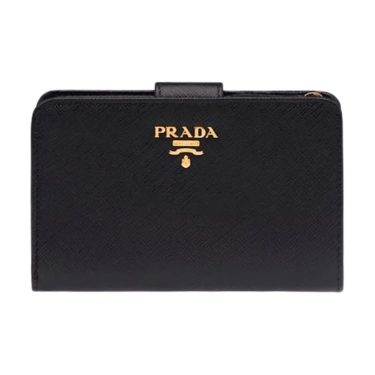 PRADA Saffiano Leather Wallet Small Size Women's Black/Plum-0