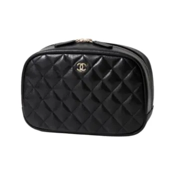 CHANEL Shiny Grain Calfskin Clutch Women's Black