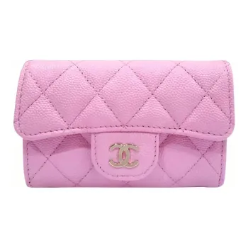 CHANEL Grained Shiny Calfskin Card Holder Women's Pink