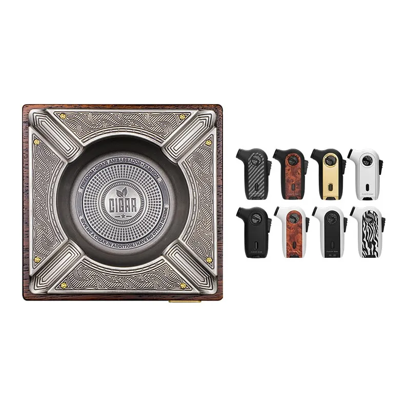 GUEVARA Alloy Slip Resistant Solid Wood Base, Cigar Ashtray, Durable Business And Home Use Silver/Copper-4
