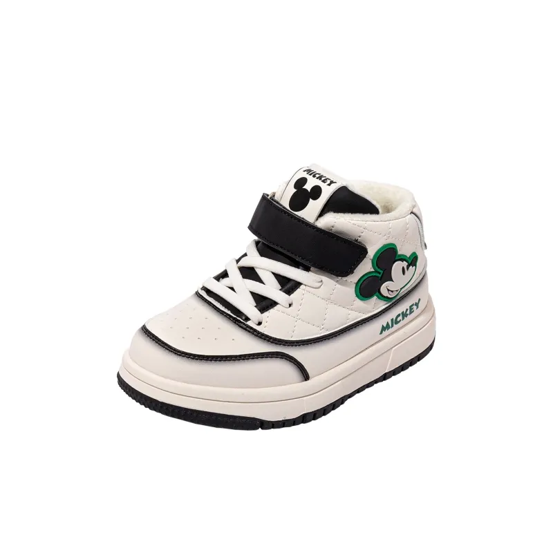 Disney Mickey Series Slip-Resistant Warm High-Top Kids' Skateboarding Shoes Beige Black Kids'-1