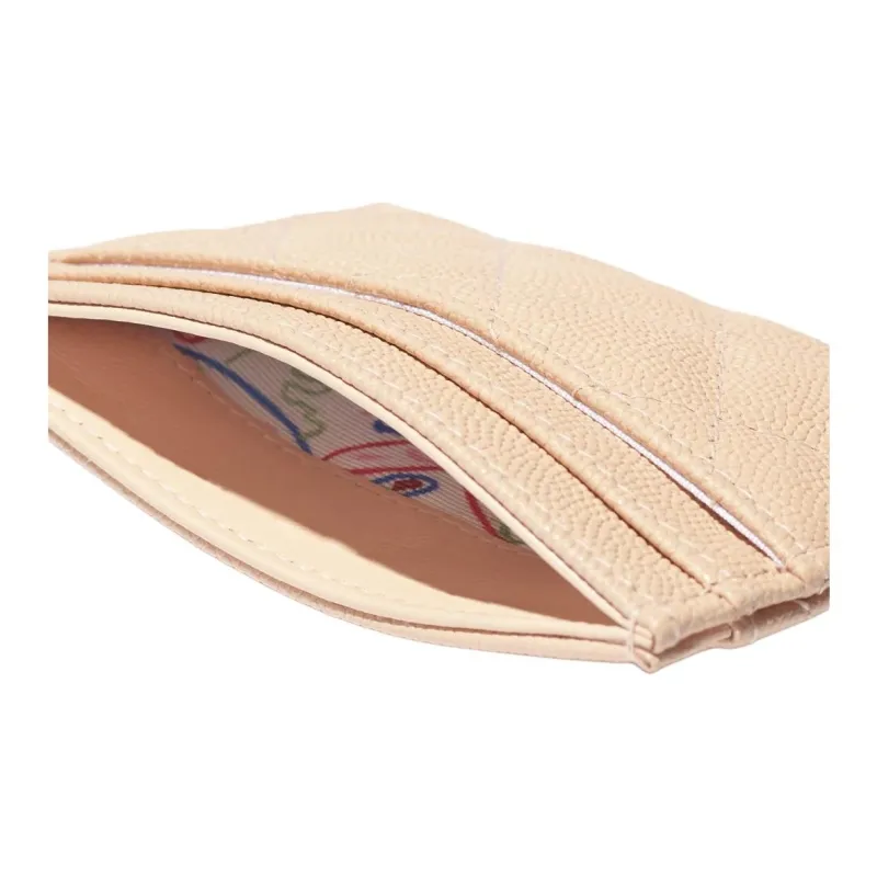 CHANEL Shiny Grain Embossed Caviar Calfskin Card Holder Women's Beige-3
