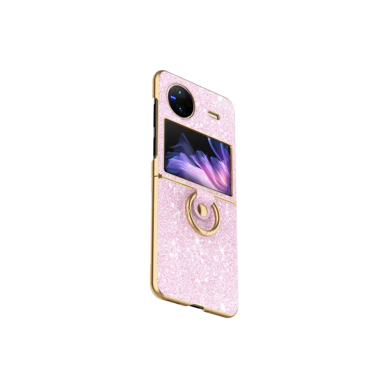 ZHUOJI PC Material Electroplated Star Diamond Ring Buckle Back Shell Compatible Vivo Xflip Phone Case   Fashion Glitter-0