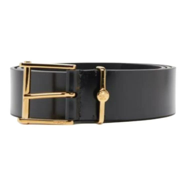 VERSACE Calfskin Leather Metal Parts Leather Belts Men's Black --0