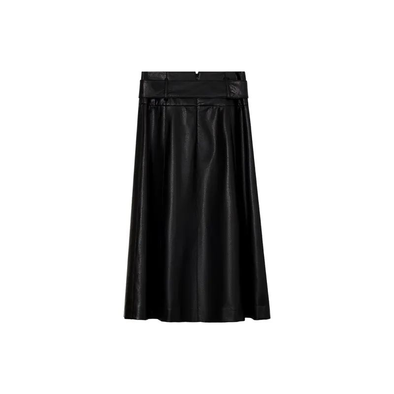 NancyCavally Leather Long Skirt Women's Black-1
